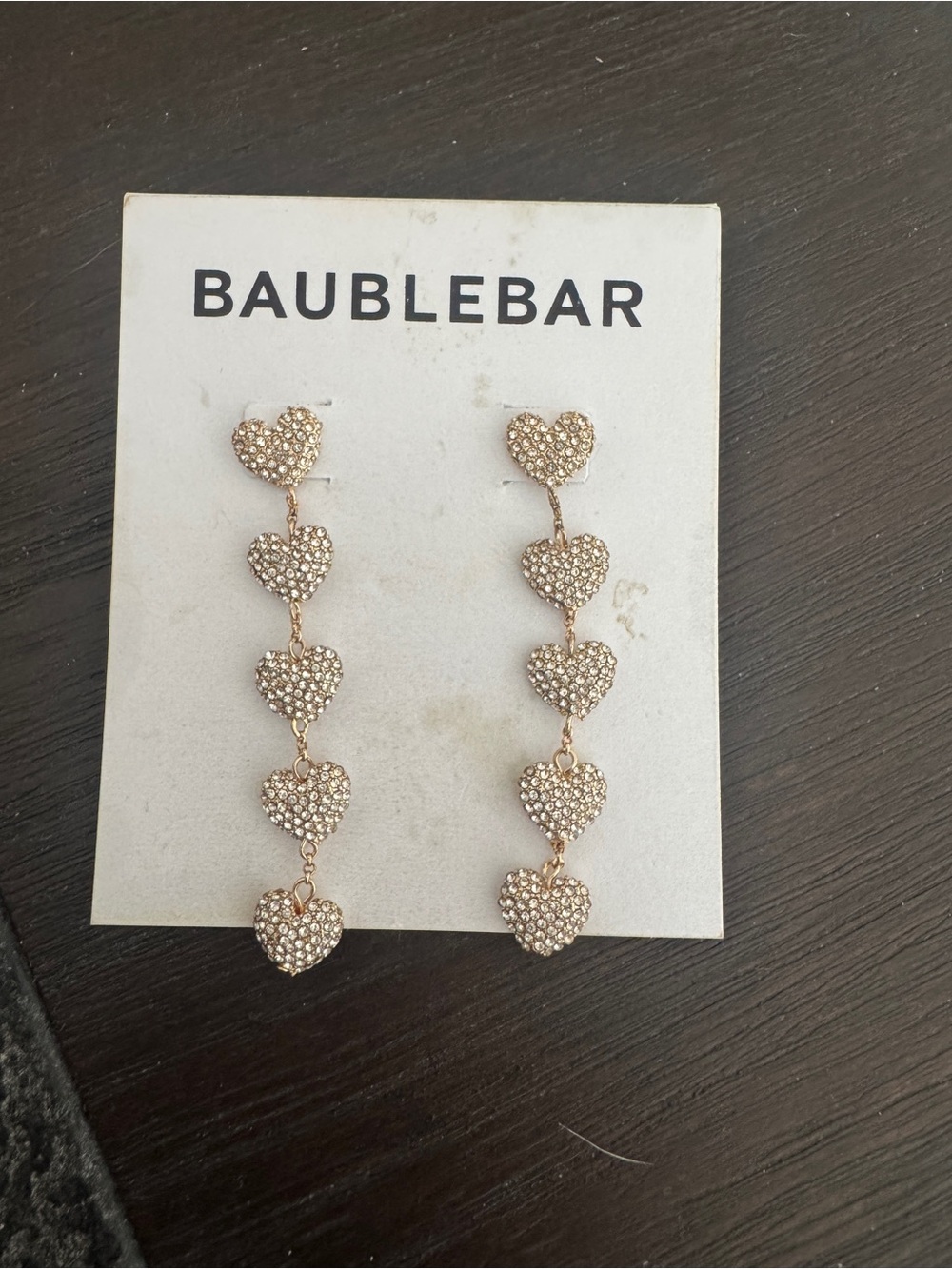BaubleBar Rose Gold Pave Heart Linear Drop Earrings